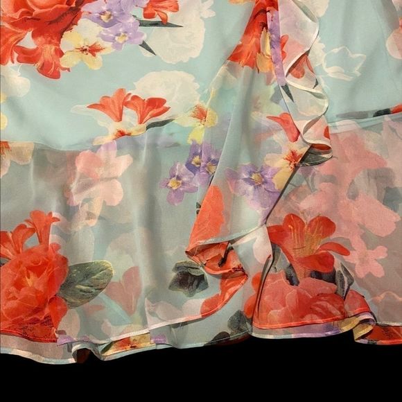 NWT Calvin Klein Floral Ruffled Chiffon Midi Skirt 10 - Picture 3 of 9